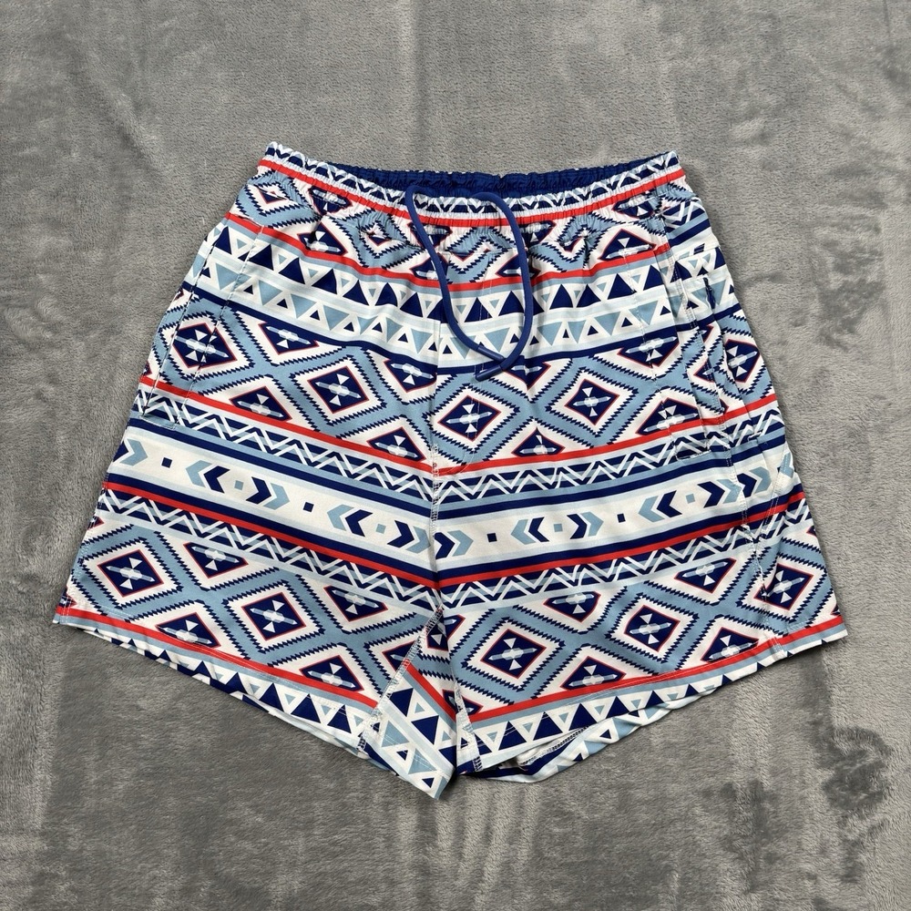Freeballers Shorts Mens Large Red White Blue Aztec Lined Athletic Elastic Waist